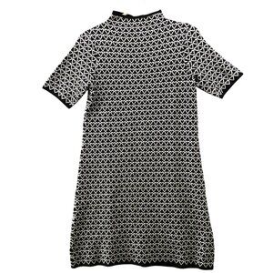 Nicole Miller Sweater Dress Womens S Short Sleeve Heart Print Black White‎ Mock
